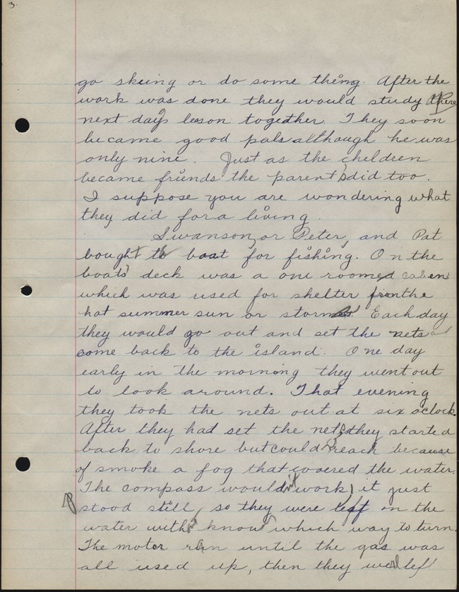 Cursive writing of Elizabeth Robinson on lined piece of paper Story is page text