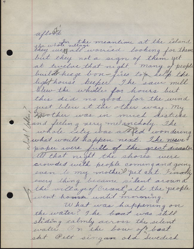 Cursive writing of Elizabeth Robinson on lined piece of paper Story is page text