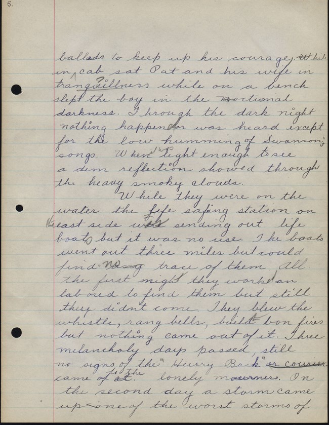 Cursive writing of Elizabeth Robinson on lined piece of paper Story is page text