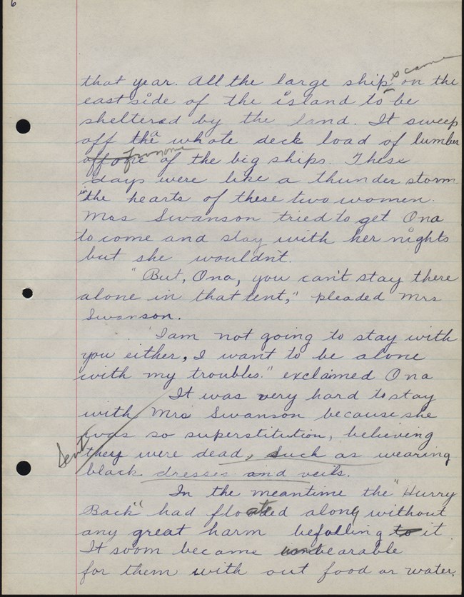 Cursive writing of Elizabeth Robinson on lined piece of paper Story is page text