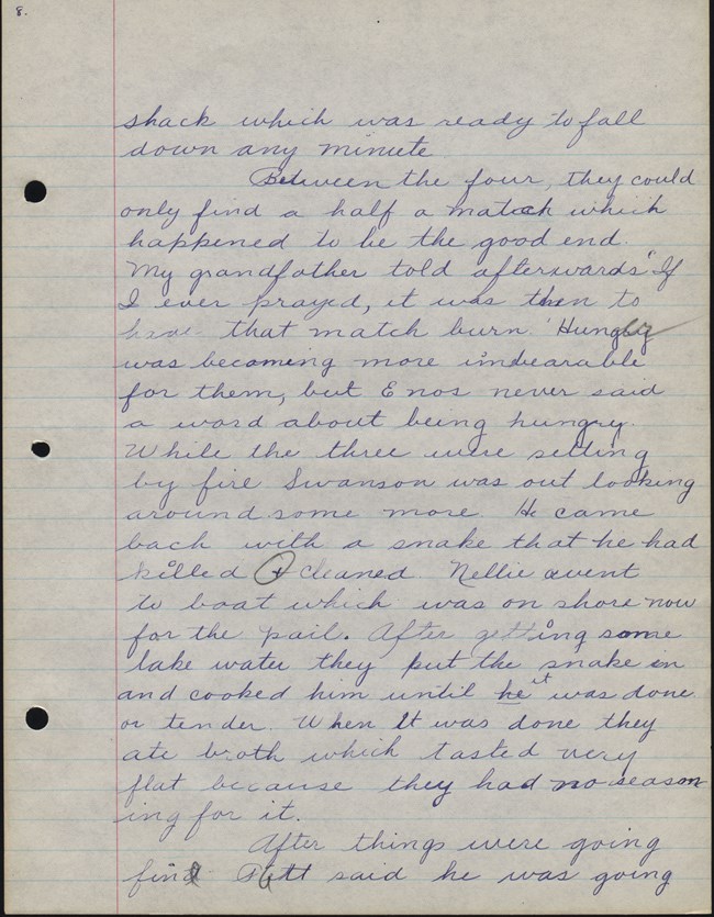 Cursive writing of Elizabeth Robinson on lined piece of paper Story is page text