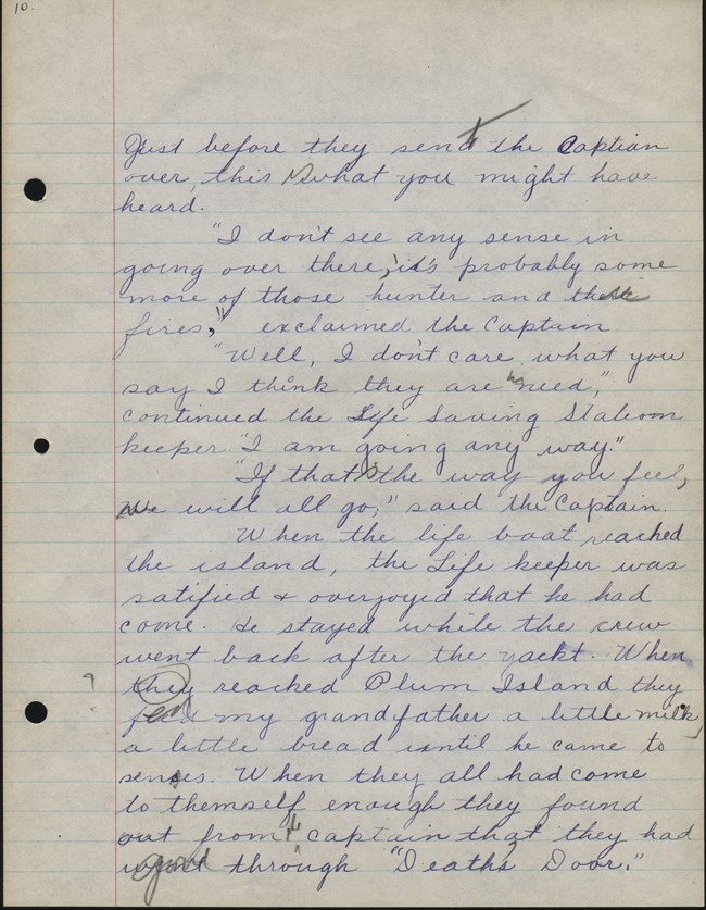 Cursive writing of Elizabeth Robinson on lined piece of paper Story is page text