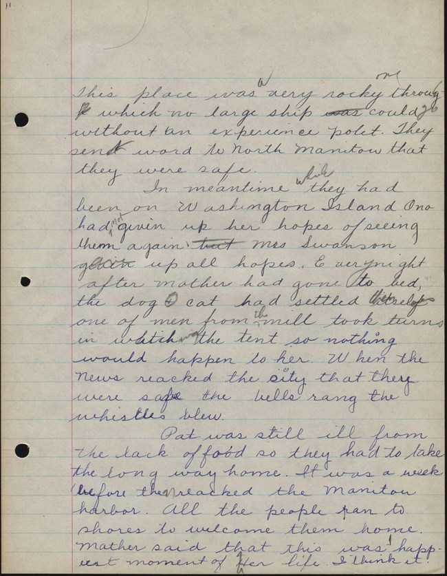 Cursive writing of Elizabeth Robinson on lined piece of paper Story is page text Cursive writing of Elizabeth Robinson on lined piece of paper Story is page text