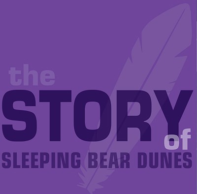 Purple square with the words, the story of sleeping bear