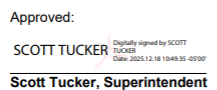 Digital signature of Superintendent Scott Tucker, dated Dec. 18, 2025