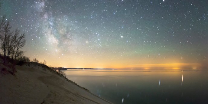 stars over Lake Michigan and sand dune
