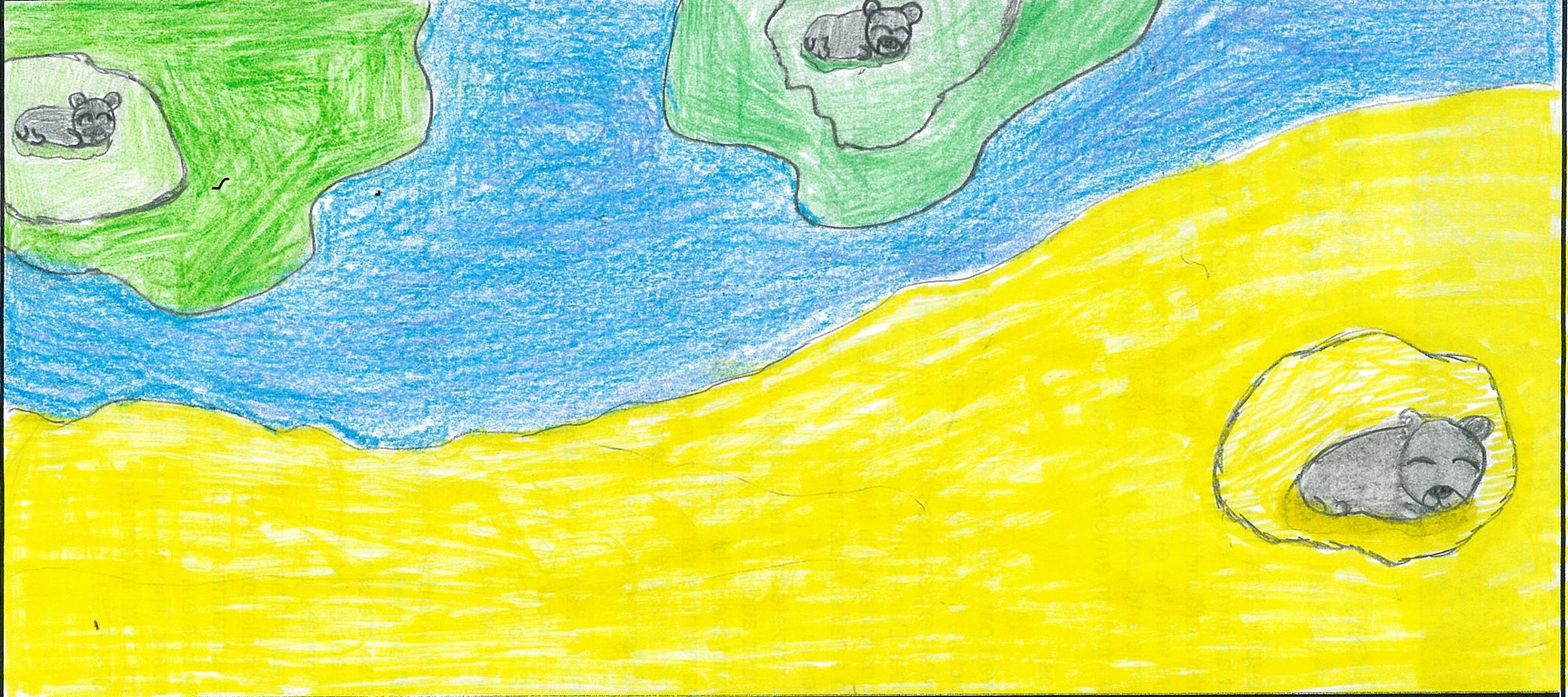 Child's drawing of sleeping bear and cubs on mainland and islands