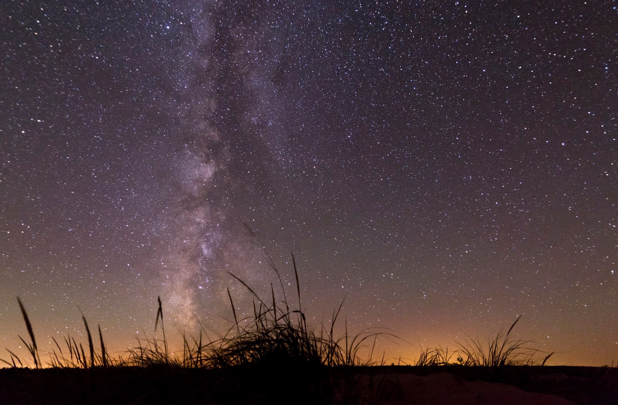 Milky way shimmers in purple night sky