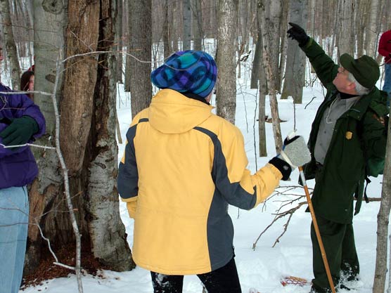 Ranger Bill Herd leading a snowshoe hike at Sleeping Bear Dunes National Lakeshore.