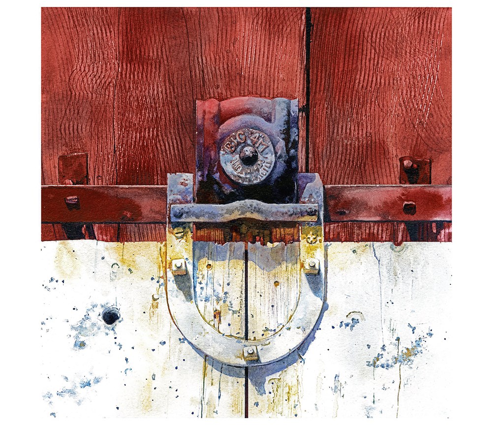 2017 Port Oneida Fair poster, watercolor of closeup of barn door 2017 Port Oneida Fair poster, watercolor of closeup of barn door