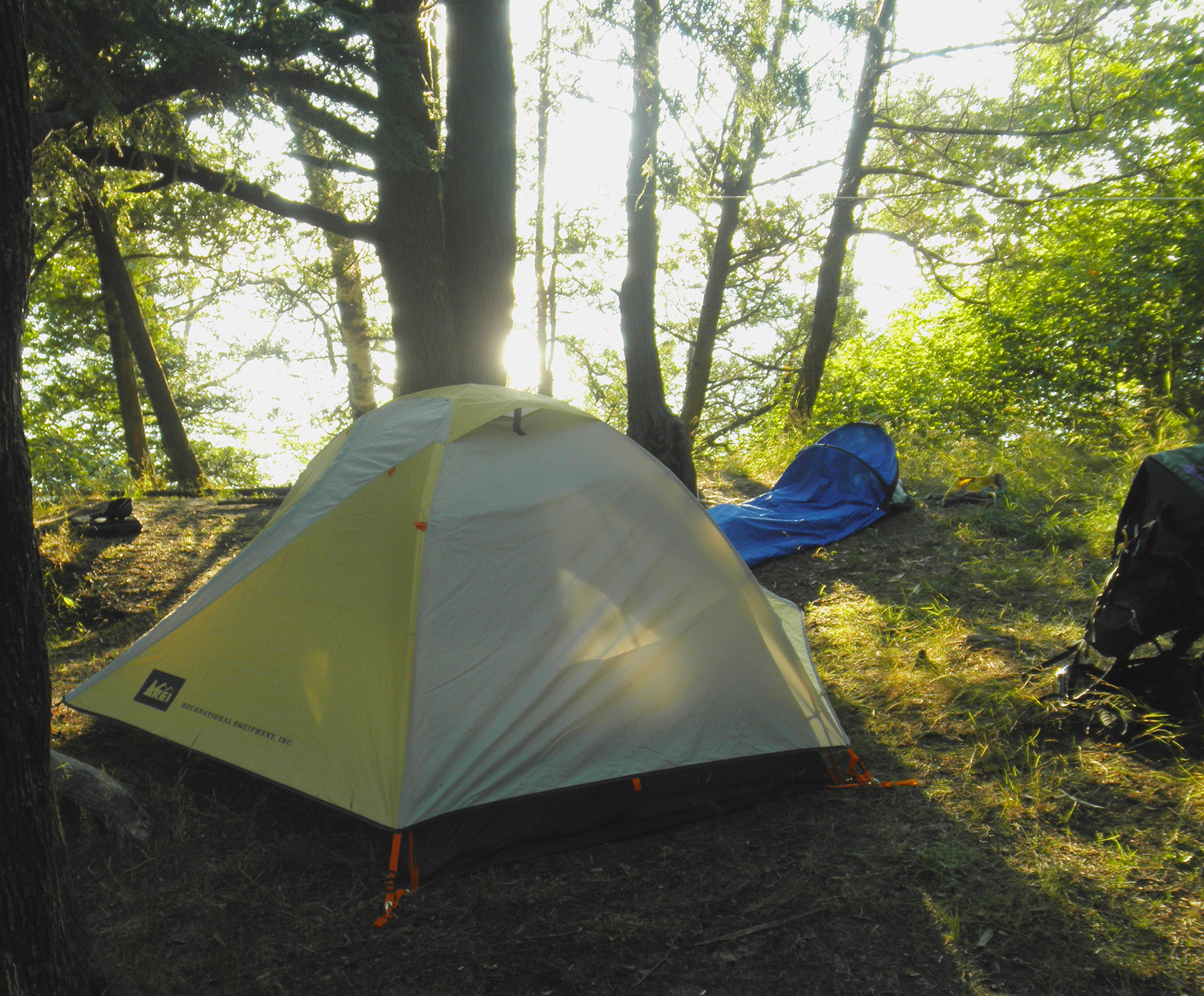 Yellow tent surrounded by trees on NMI Yellow tent surrounded by trees on NMI