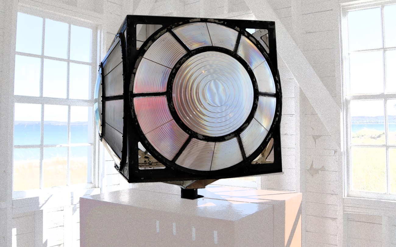 Glass, four-sided black-framed light