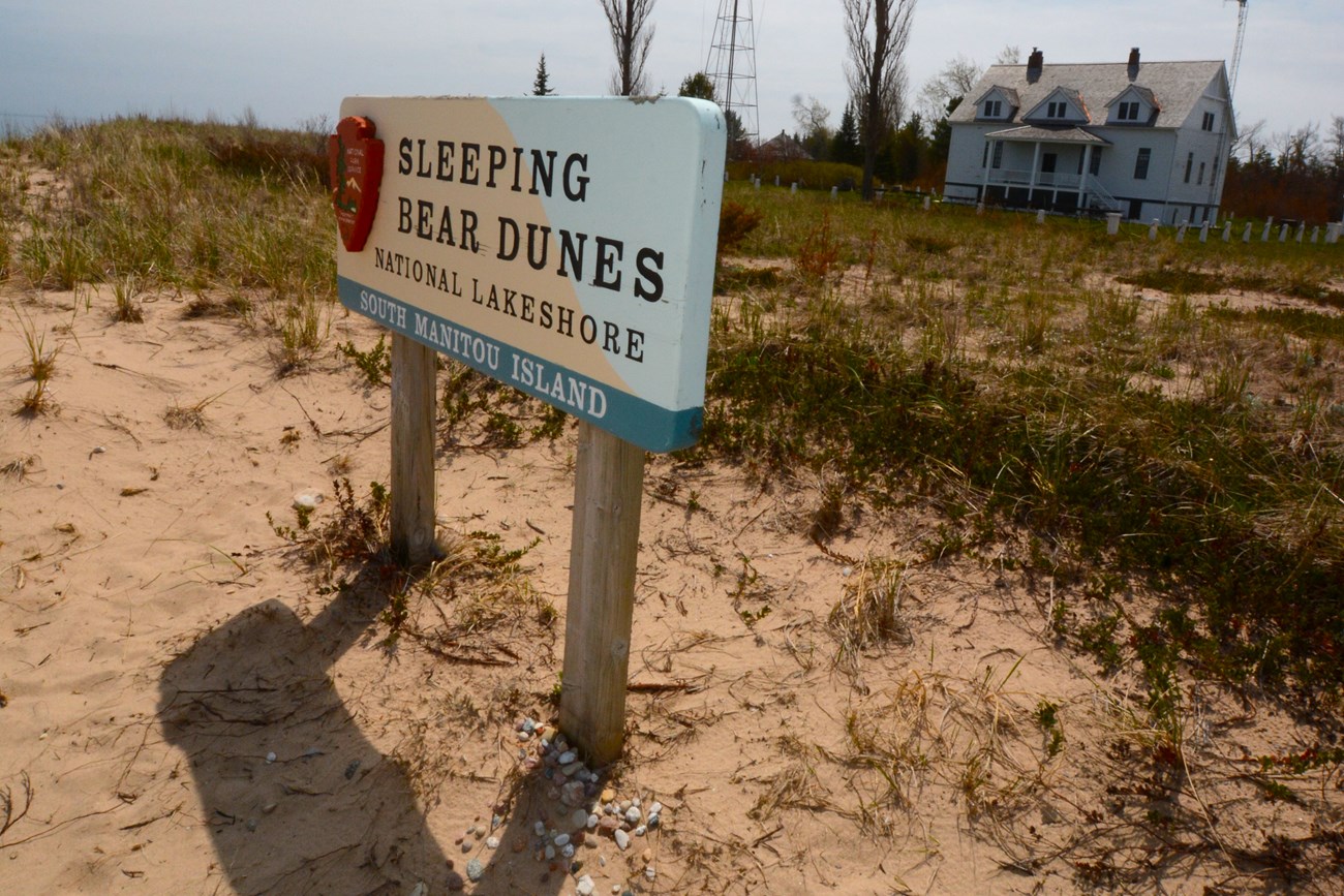 Sleeping Bear Dunes sign on South Manitou Island