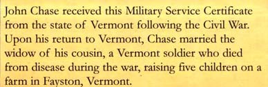 John Chase settled down on a farm in Fayston, Vermont, after the war.