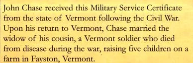 John Chase settled down on a farm in Fayston, Vermont, after the war.