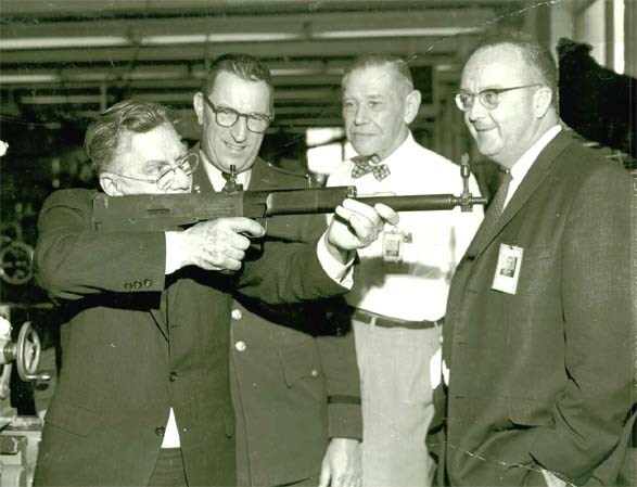 John Garand shouldering his final rifle design