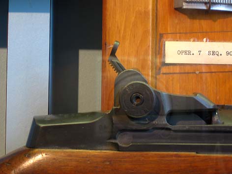 M1 Rifle rear peep sight shown fully elevated