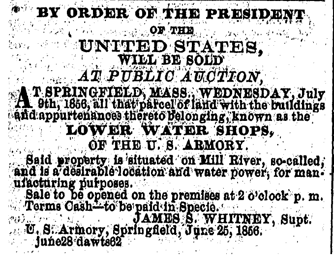 A photo of a newspaper clipping detailing the auction to be had for the Lower Water Shops.