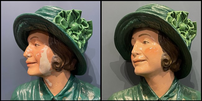 Before and after comparison of mannequin face