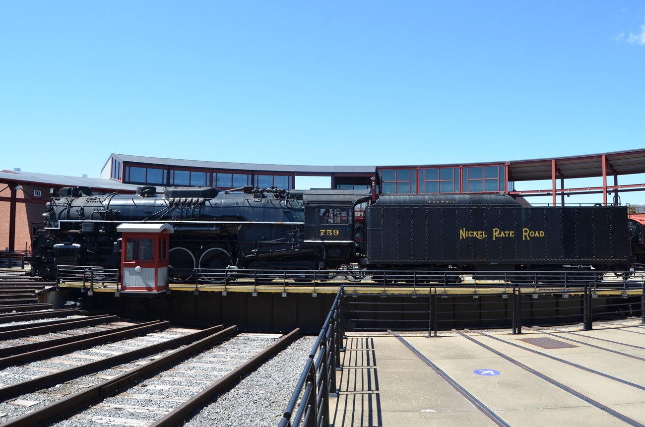 black locomotive Nickel Plate 759 on turntable