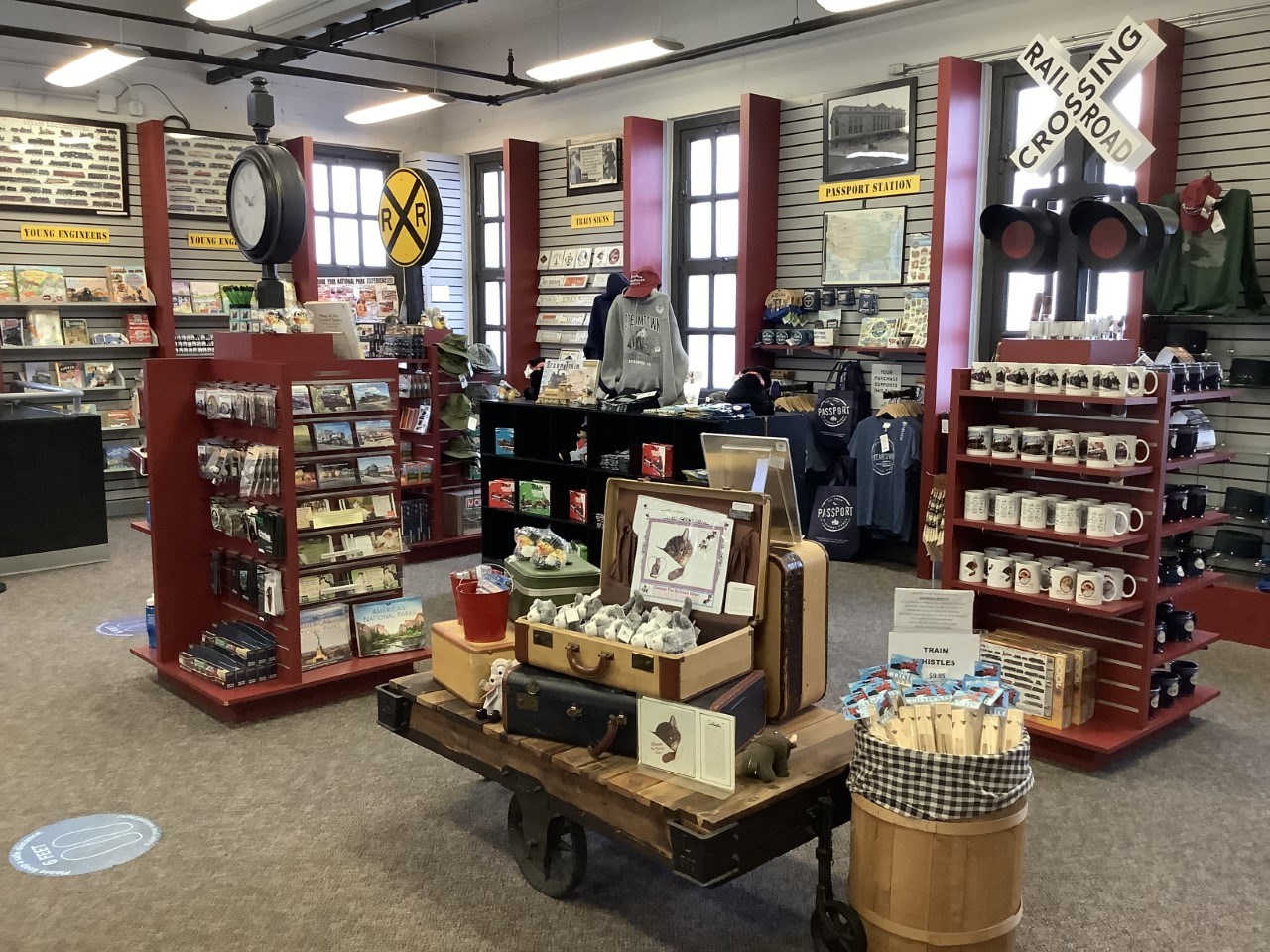 interior view of park store showing several displays of souvenirs