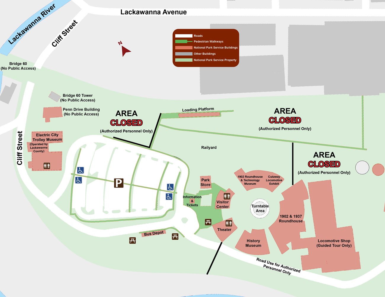 Illustrated map showing amenities within steamtown nhs