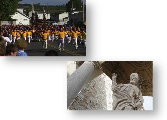 Upper Left:  The race of the saints from Jessup.  Lower Right:  Statue of Saint Ubaldo.
