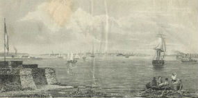 A view of New York from Bedloe's Island in 1835 published in The New York Mirror.