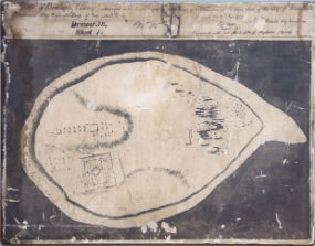 A plan of Bedloe's Island circa 1772 made in 1843 by the U.S. Engineer Department. A hospital, 'dwelling house,' and what seems to be a fenced garden is shown in the plan.