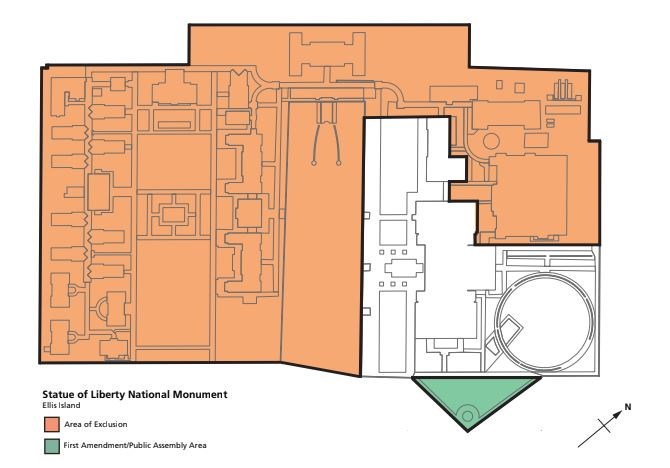 Map showing public assembly location on Ellis Island