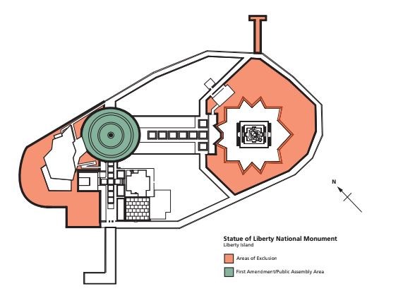 Map showing public assembly location at the Statue of Liberty.