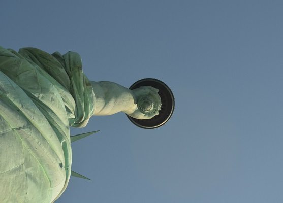 torch as seen from 6p A view from beneath the Statue of Liberty's torch.