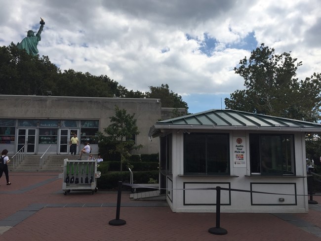 Audio Tour kiosk on Liberty Island.