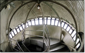 A wide angle view of the inside of the crown in the Statue of Liberty.