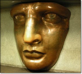 A replica of Lady Liberty's face as it originally appeared to the public when the Statue was first unveiled in 1886. The replica is located in the museum exhibit within the pedestal, or monument, of the Statue. A replica of Lady Liberty's face as it originally appeared to the public when the Statue was first unveiled in 1886. The replica is located in the museum exhibit within the pedestal, or monument, of the Statue.