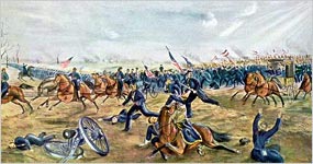Painting of fighting at the Battle of Stones River by William Travis