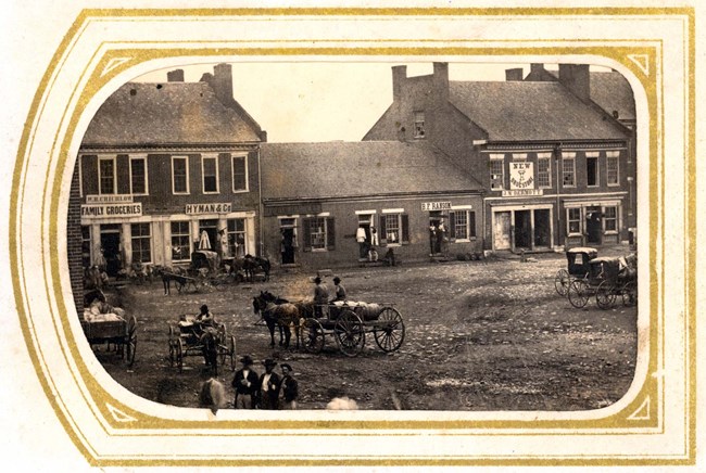 Sepia tone photo of buildings in Murfreesboro, Tennessee.