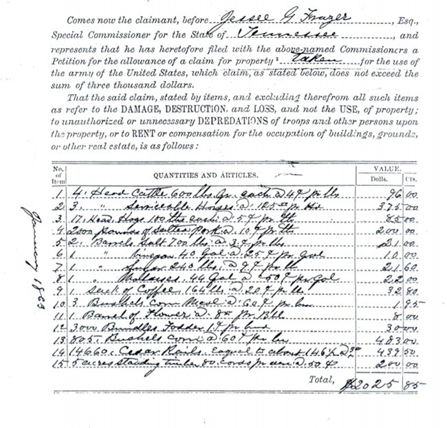 List of items Hollie submitted for compensation.