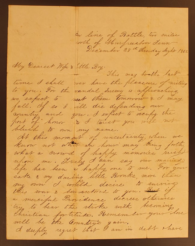 Letter from Elbert Miller to his wife Kate, December 28, 1862.