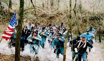 Union soldiers crossing a river Union soldiers crossing a river