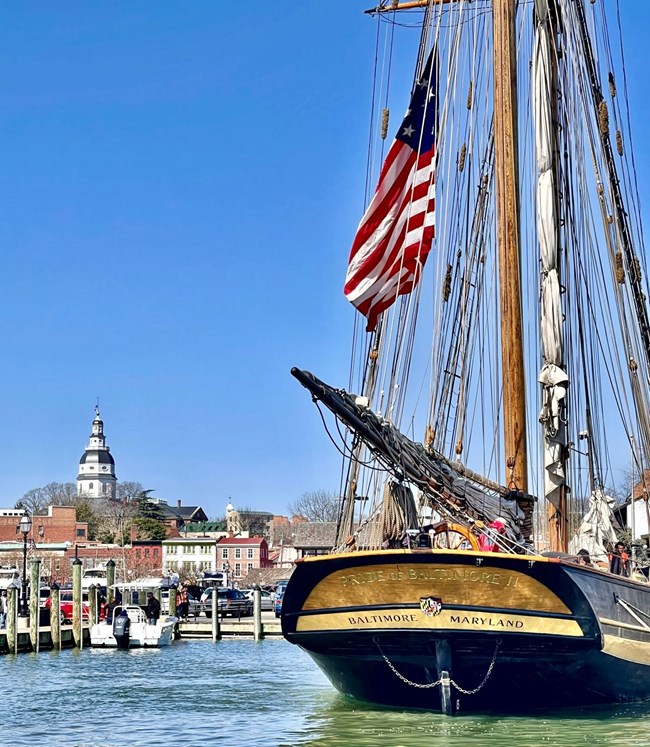 A tall ship docked in Annapolis Maryland