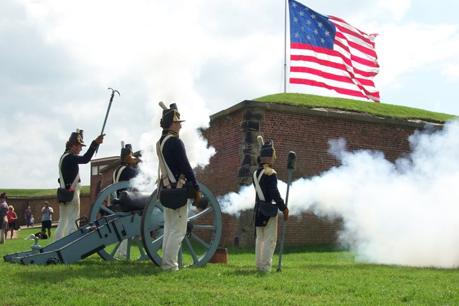 Living history and canon fire demonstration at Fort McHenry National Monument and Historic Shrine Canon