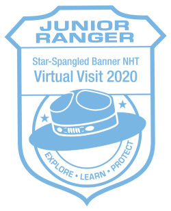 STSP_Virtual_JRCancellation Blue and white badge-shaped stamp for the Star-Spangled Banner Junior Ranger program