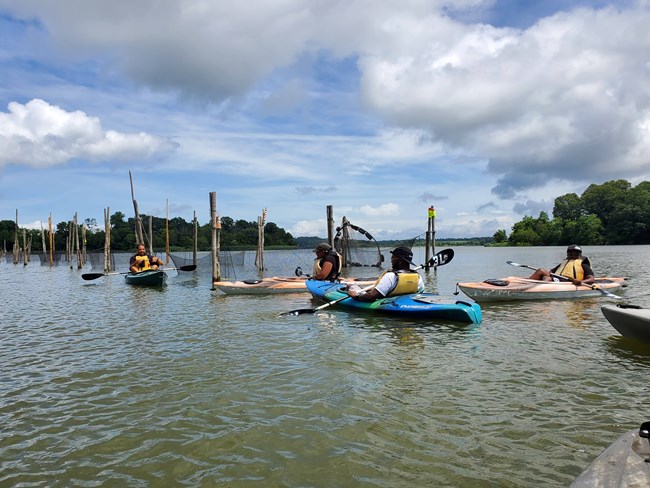 Sultana Education Foundation Paddling Director Brad Hirsh leads a group from Bayside Hoyas on a kayak tour of the Sassafras River