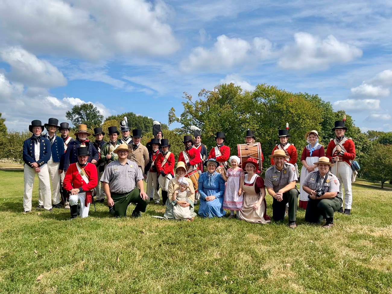 Group photo of Living Historians and Rangers at Patterson Park from Tracing the Trail