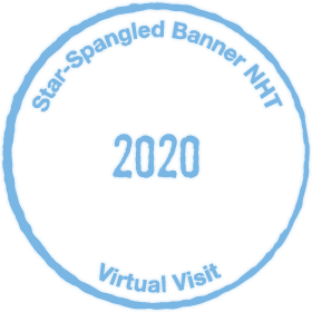 STSP_Virtual_Cancellation Blue and white passport stamp for the Star-Spangled Banner National Historic Trail; "2020" is stamped in the middle.