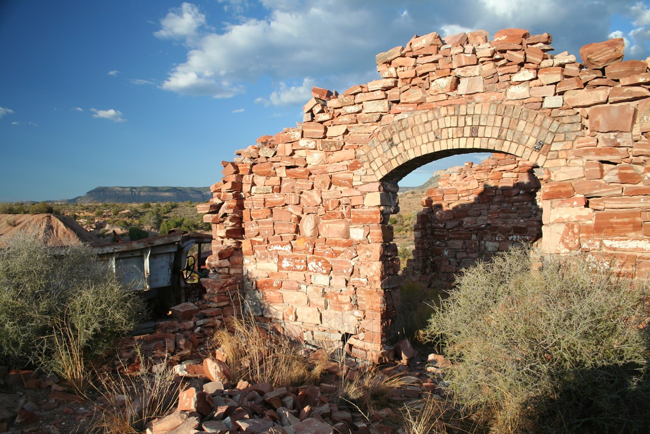 ruins of stone and brick building in the desert