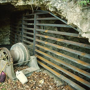 steel gate on mine opening