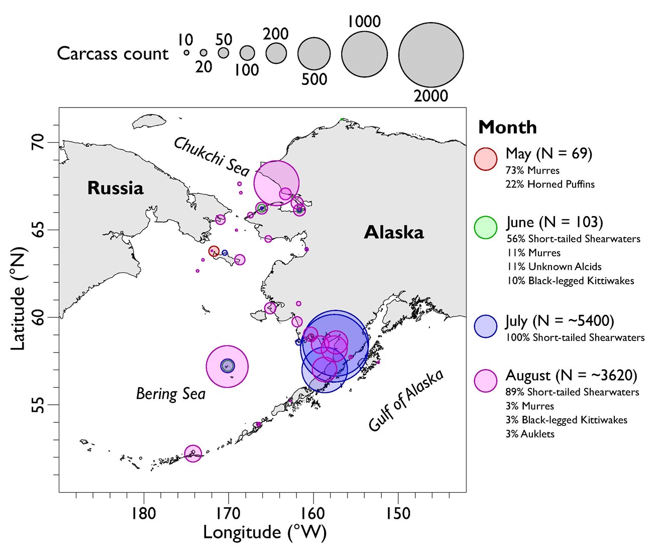 Map of Seabird Die-off in Alaska