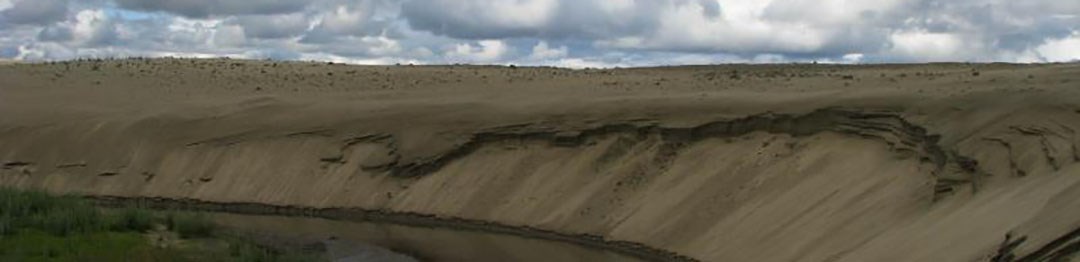 Cloudy skies and brown sand dunes of Kobuk Valley